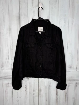 TOMMY BAHAMA TWO PALMS 100% LINEN RAW EDGE BUTTON UP JACKET BLACK XL - Image 1 of 4
