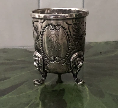 Baldwin & Miller Plata Esterlina Portavasos/Palillos de Dientes Perseguido a Mano Monograma R Foto 1 de 4