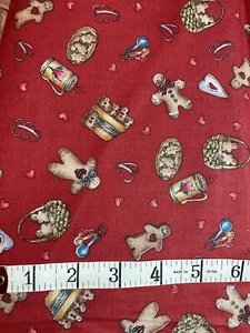 VTG Dianna Marcum Gingerbread Toss cotton fabric dark red by the 1/2 yd - Picture 1 of 2