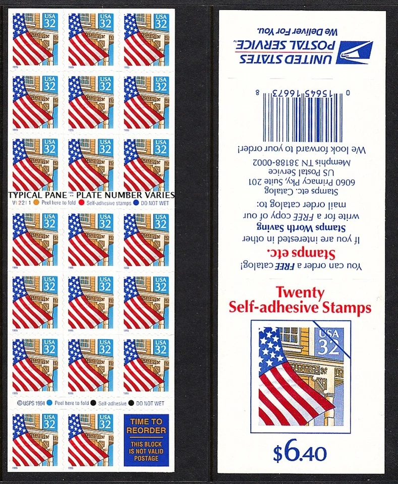 1995 Flag over Porch Sc 2920a 32c booklet of 20 MINT plate number V23322 - Image 1 of 1