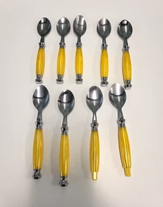9 Vtg Cambridge Carnival Yellow Spoons Plastic Handle Stainless Dessert *Read - Imagen 1 de 8
