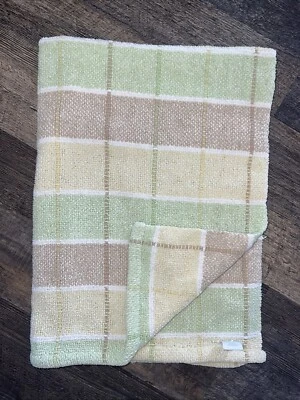 Messages From The Heart Chenille Blanket Plaid Stripe Tan Brown Yellow Green - Image 1 of 3