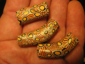 Antique Venetian Elbow Millefiori Beads, 1800's, Same Cane, Italian Glass  - Picture 1 of 3