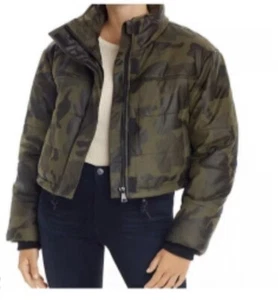 Women’s Bagatelle. NYC Coated Camo / Orange Puffer Jacket Cropped Zipper -Size S - Picture 1 of 22
