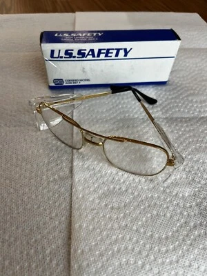 NOS Vintage US Safety Glasses Gold Metal Frame Clear Lens 56-VF-5.75 POLY 2 - Image 1 of 4