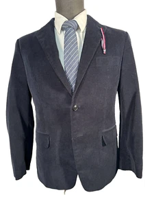 TOMMY HILFIGER Mens Navy Blue COTTON CORDUROY SLIM Sport Coat Blazer Jacket 38S - Picture 1 of 10
