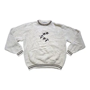Vntg Lg Goose Sweater Knit Cream Embroidered Nature Wildlife Pullover Shenandoah - Picture 1 of 5