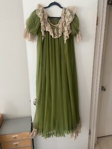 Vintage M ROVEL green Sheer Chiffon Peignoir Robe Nightgown Set w Lace