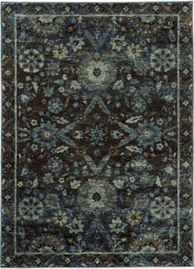 Blue Floral Machine Made Petals Rings Bordered Runner 7124A - Aprx 2'3"x8' - Picture 1 of 1