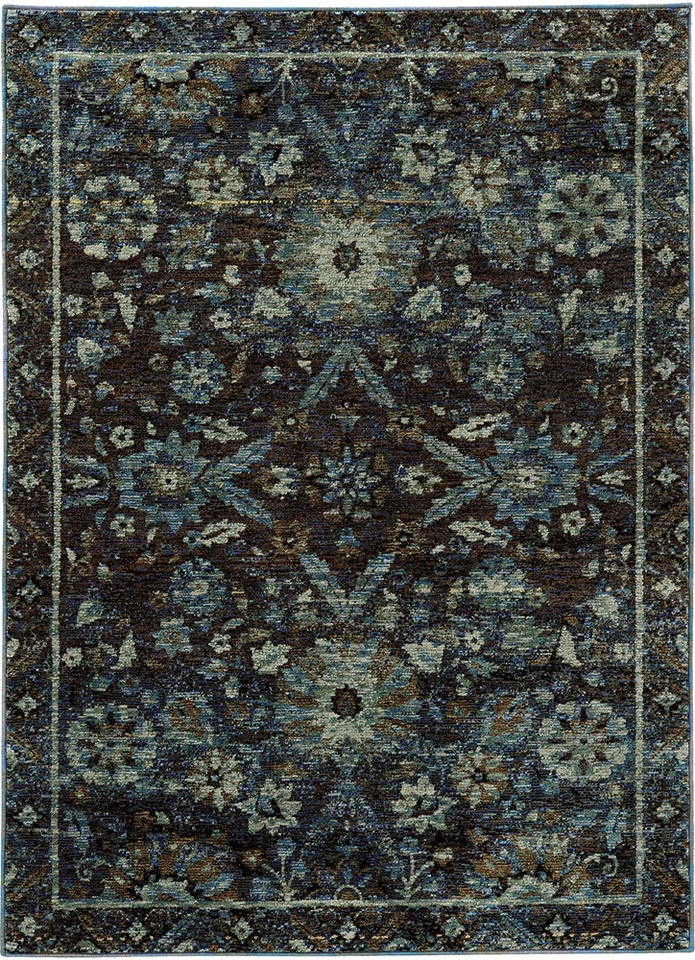 Blue Floral Machine Made Petals Rings Bordered Runner 7124A - Aprx 2'3"x8' - Image 1 of 1