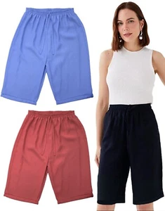 Pantaloncini in crepe pull-on vita elastica cravatte finte donna taglie forti - Foto 1 di 9