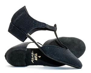 Ladies Black Glitter Dance Greek Sandal Teaching Jive Cerco Salsa Shoe By Katz - Picture 1 of 8