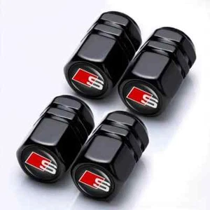 AUDI CHROME STEEL BLACK Tyre Wheel Dust Valve Caps S Line A1 A3 A4 A5 A6 A7 ** - Picture 1 of 6