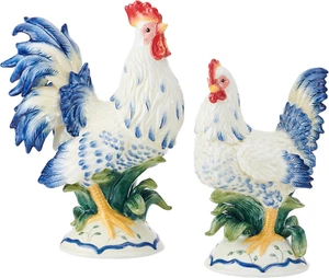 Fitz and Floyd Ceramic Rooster and Hen Figurine, Sicily Blue, Rooster 12.75-Inch - Bild 1 von 6