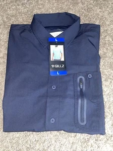NWT Men's Gillz Navy Blue Short Sleeve Deep Sea Woven Shirt Size LARGE - Picture 1 of 9