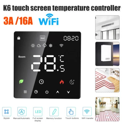 Touch Control Smart Thermostat for Home Electric/Water Heating Wifi Tuya 3A/16A - Image 1 of 4