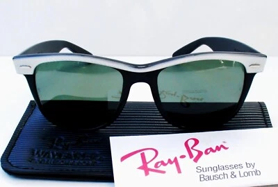 Vintage  B&L Ray Ban USA Wayfarer II 54mm Black & white striped Frame Sunglasses - Image 1 of 4