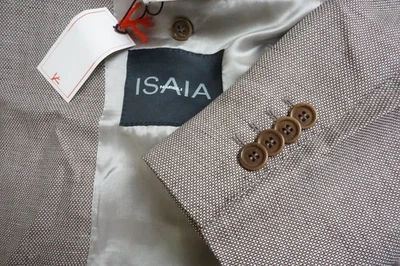 Isaia Napoli White Brown Woven Linen Blend Sport Coat Jacket 40R NEW - Image 1 of 4