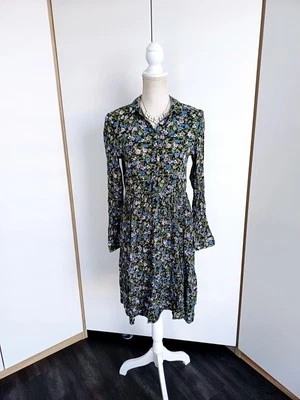 🌹 Bunt Geblümtes Langarm Kleid 😍 Knopfleiste Gerippt Business Blogger Vintage - Bild 1 von 4