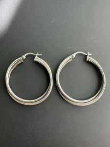 Vintage Sterling Silver Double twist modernist ~1.5” hoop earrings signed - Picture 1 of 7