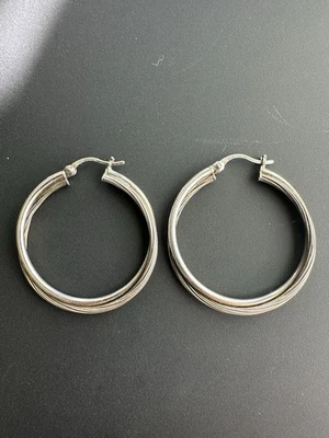 Vintage Sterling Silver Double twist modernist ~1.5” hoop earrings signed - Image 1 of 4