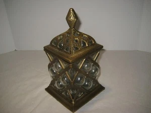 Brass Vintage Jar Hand Blown Bulbous Glass Jar with Lid Vintage Trinket Box - Picture 1 of 6