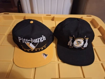2 gorras snapback vintage de los 90 Pittsburgh Penguins Stanley Cup espalda con espalda campeones Foto 1 de 4