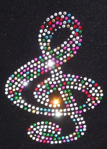 Clef MUSIC NOTE MIX Motif iron-on hotfix rhinestone CRYSTAL diy garment applique - Picture 1 of 1