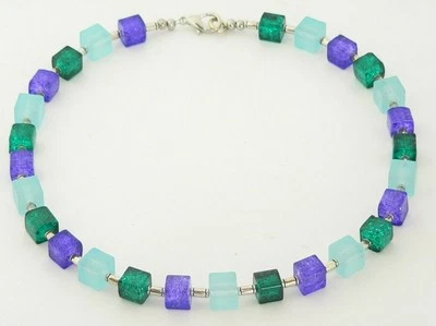 Halskette Würfelkette Perlen Würfel Glas grün türkis blau lila 266g - Bild 1 von 2