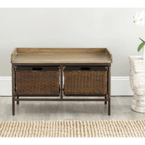SAFAVIEH Noah 2-Drawer Wooden Storage Bench | Pewter / Oak | - Picture 1 of 6