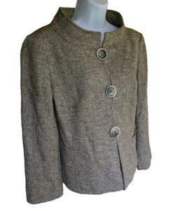 Vintage Lafayette 148 Womens Tweed Blazer Jacket 8 Brown Long Sleeve Lined Retro - Picture 1 of 14