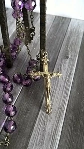 Antique Victorian French Silver 800 & Purple Faceted Glass Beads Rosary - Picture 1 of 8