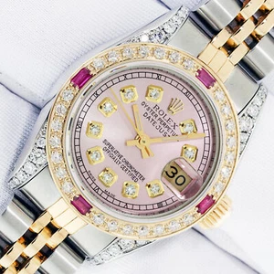 Reloj Rolex Lady DateJust esfera de diamantes rosa hielo acero y oro de 18 quilates diamante-rubí - Imagen 1 de 7
