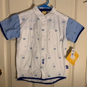 Vtg with tags Boys Mecca Button-down SS casual shirt White Blue Sz S-XL 4-7X - Picture 1 of 12