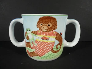 Childs Mug Two Handled Kelly B. Rightsell Designs Portugal Monkey & Turtle - EUC - Picture 1 of 4
