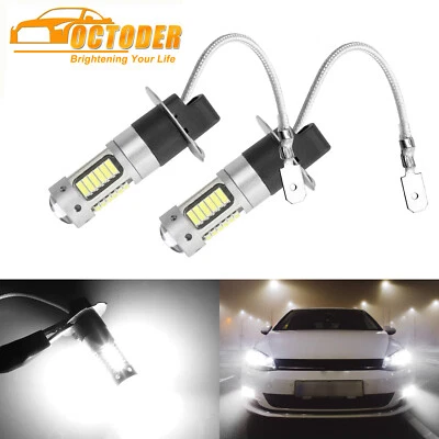 Pair H3 6000K White LED DRL Fog Driving Light Bulbs Conversion Kit Super Bright - Image 1 of 4