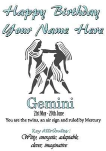 Gemini A5 personalisierte Geburtstagsgrußkarte Tierkreis, Horoskop, Sterne PID183 - Bild 1 von 1