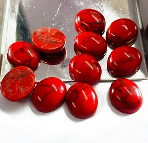 Red Howlite Oval Shape Cabochon, AAA Quality Flat Back Calibrated Loose Stone - Picture 1 of 15