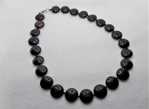 Schwarz gebänderte Achat Münze Perlen Halskette - Bild 1 von 2