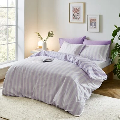 Sassy B Stripe Tease Reversible Adult Teenage Duvet Cover Bedding Set Lilac