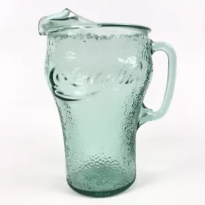 Vintage Coca-Cola Green Pebbled Glass Pitcher Coke 64 OZ Lemonade Ice Tea Retro - Picture 1 of 7