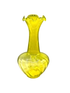 Vintage Mid Century Yellow Art Glass 9.5”Vase Sunshine Ruffle Top Bulbous Base - Picture 1 of 11