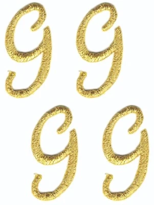 4 Gold Script G Iron On Patches Embroidered Letter Monogram DIY Craft (1 1/8") - Image 1 of 2