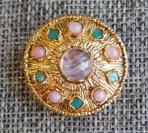 Antique Vtg Button with Green & Pink Semi Precious Stones~Apx1-1/8" #147 Cover