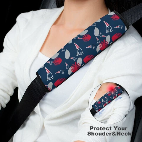 New England Patriots 2pcs Car Seat Belt Pad Printed Shoulder Pad Cover Universal Cover