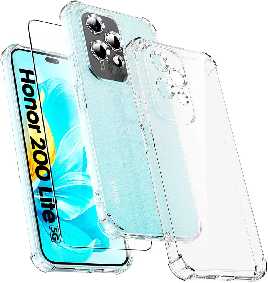 LITTLE BOUTIK Coque Silicone Transparente Angles Renforces + Verre Trempe Pour Honor 200 Lite