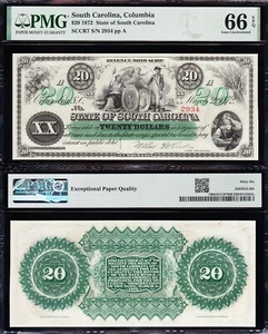 Amazing GEM++ UNC Columbia, SC 1872 $20 State Obsolete Note! PMG 66 EPQ! 2934 - Picture 1 of 3