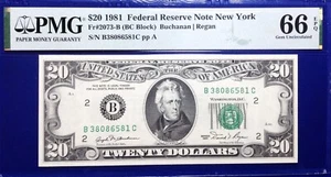 1981 $20 Federal Reserve Note Fr-2073-B New York PMG66 Gem EPQ - Picture 1 of 4
