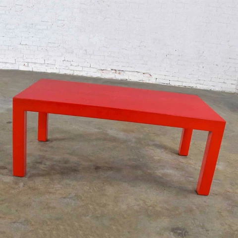 MCM Chinese Red Painted Rectangle Parsons Coffee Table Cover