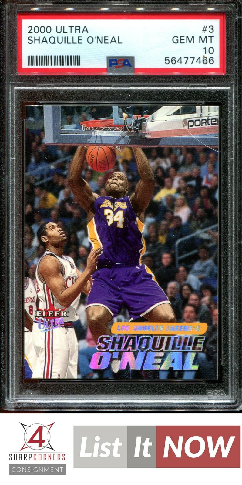 2000 ULTRA #3 SHAQUILLE O'NEAL LAKERS HOF POP 5 PSA 10 A3297817-466